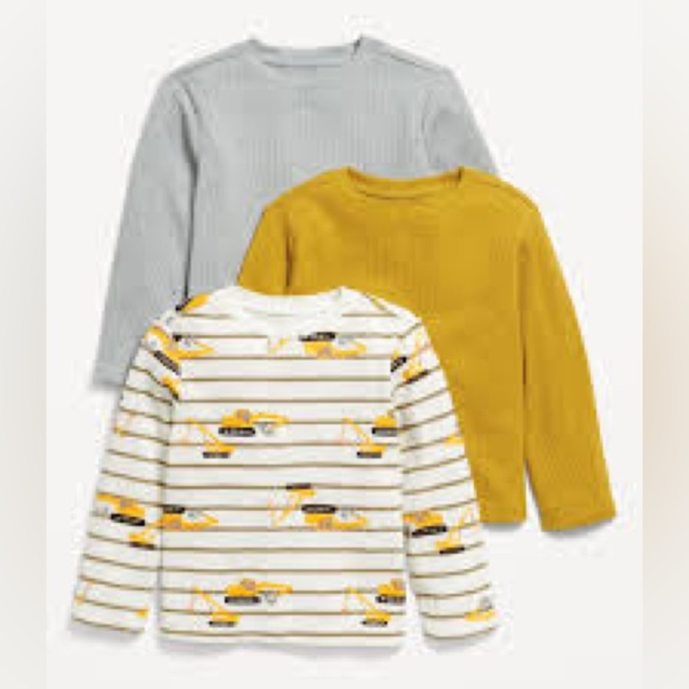 NWT Old Navy 3 Pack Long Sleeve T-Shirts - Construction, Yellow, Grey - 18-24M